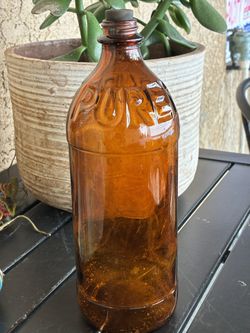 Vintage Amber Glass Bottle – Embossed “PURE” – Apothecary Style Décor