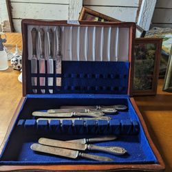 Wooden Box With Antique Silver Knives