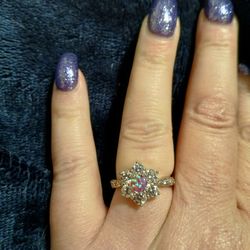 New .925 Sterling Silver Pink Fire Opal Flower Ring Size 7