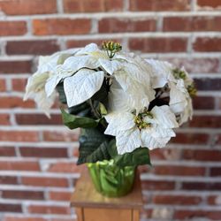 Artificial White Potted Holiday Poinsettia 15"