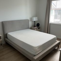 Alpine Britney Light Grey Upholstered Platform Bed - Queen