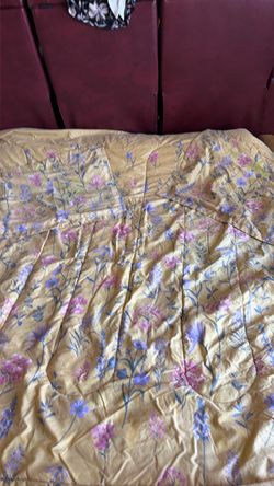 Floral Comforter Gold Yellow with Pink Purple Flowers