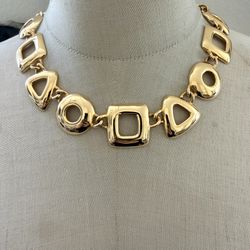Vintage Gold Tone Geometric Link Necklace Bold Chunky Toggle Statement