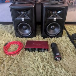 Home studio setup- Focusrite Scarlett 2i2 + cable+mic+stand and 2 JBL MK2 Series 3
Powered monitors