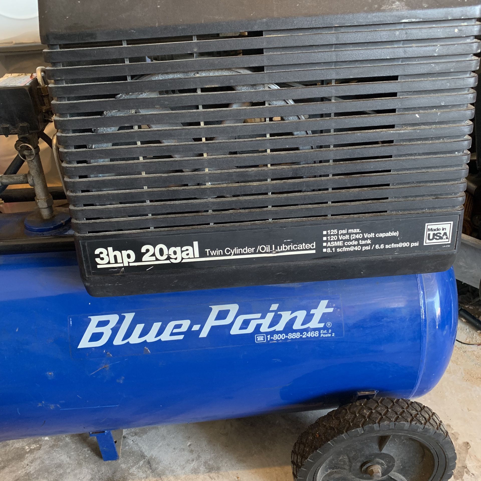 3 HP. 20 gallon air Compressor Snap on Blue point