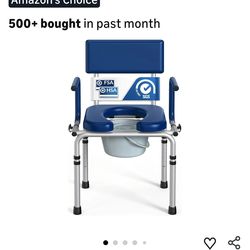 1210: New Drop Arm Bedside Commode, Commode Toilet with Padded Seat and Backrest, 300lbs Capacity, 6.3QT Removable Bucket and Splash Guard, Adjustable