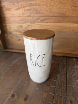 Rae Dunn Rice wooden canister