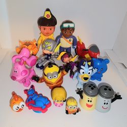 lot of mini figures Dora the Explorer, Blue's Clues Magenta, Ninja Kids, Bluey, Minions, and more