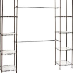 Preowned Amazon Basics Expandable Metal Hanging Storage Organizer Rack Wardrobe

