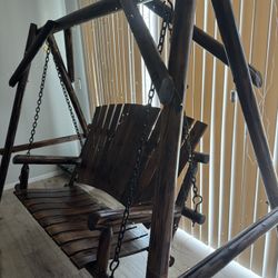 Outdoor/ Indoor Wood Swinging Bench 