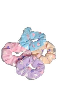 Pastel Heart Print Scrunchies Set of 4