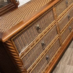 Consul Or Buffet Table Side Bamboo Rattan Drawer 