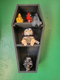 Medium sized Handmade Gothic Black Wooden Coffin Wall Shelf