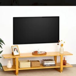 Bamboo TV Stand for TVs up to 65", Accent Entertainment Center with Storage, Media Console Table with Shelf, Modern TV Stand
