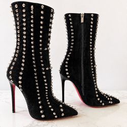 Christian Louboutin spike boots  Black Studded Pointed-Toe Stiletto Boot