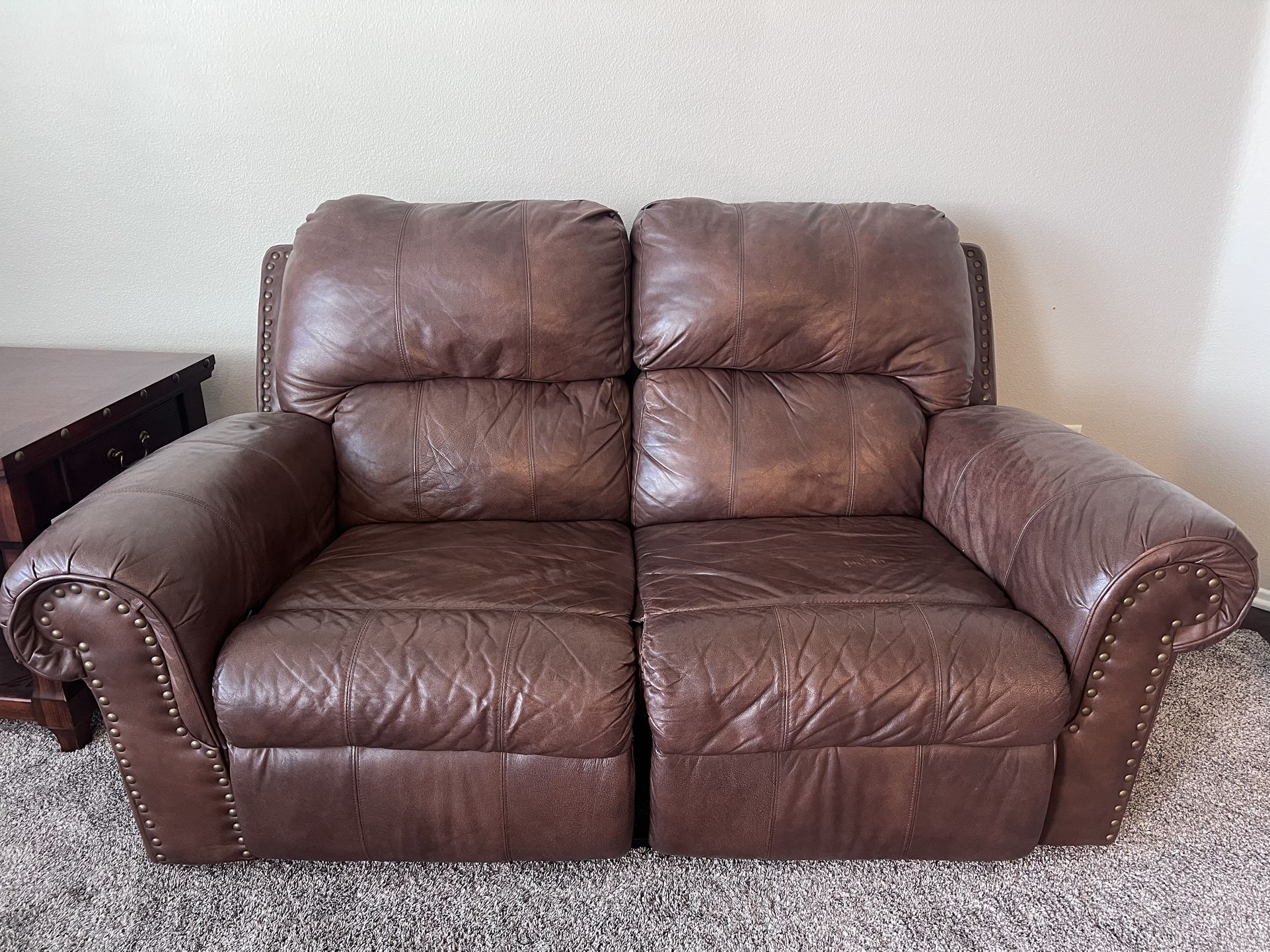 Brown Leather Loveseat