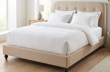 Queen Beige Linen Tufted Bed Frame & Headboard - Excellent Condition
