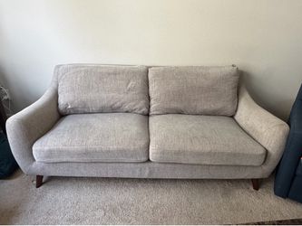 Mid-Century Modern Gray Fabric Couch and Loveseat
