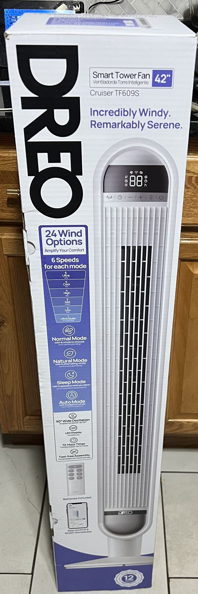 Dreo Tower Fan for Bedroom, 90° Oscillating Fan