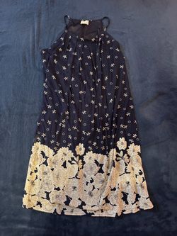 Navy Floral Sleeveless Midi Dress