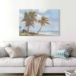 cozy country Palm Tree Wall Art 45"x30" - Coastal Pictures Beach Canvas Ocean Decor - Nautical Artwork Seascape Hand Painting for Living Room, Bedroom