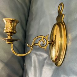 Vintage Polished Brass Wall Sconce For Tapered Candle