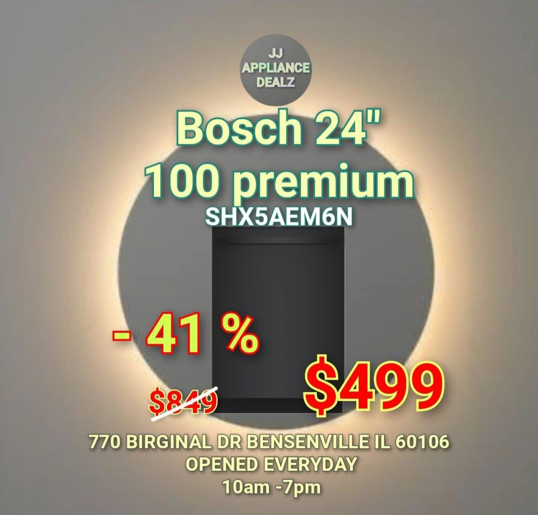 💧New Bosch - 100 Premium Dishwasher 24'' Black SHX5AEM6N