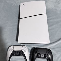 PS5 With 2 Controllers And The Monitor 
