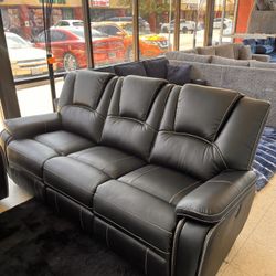 Manual Recliners Sofa + Love Seat Black Color Imitation Leather GREAT QUALITY 