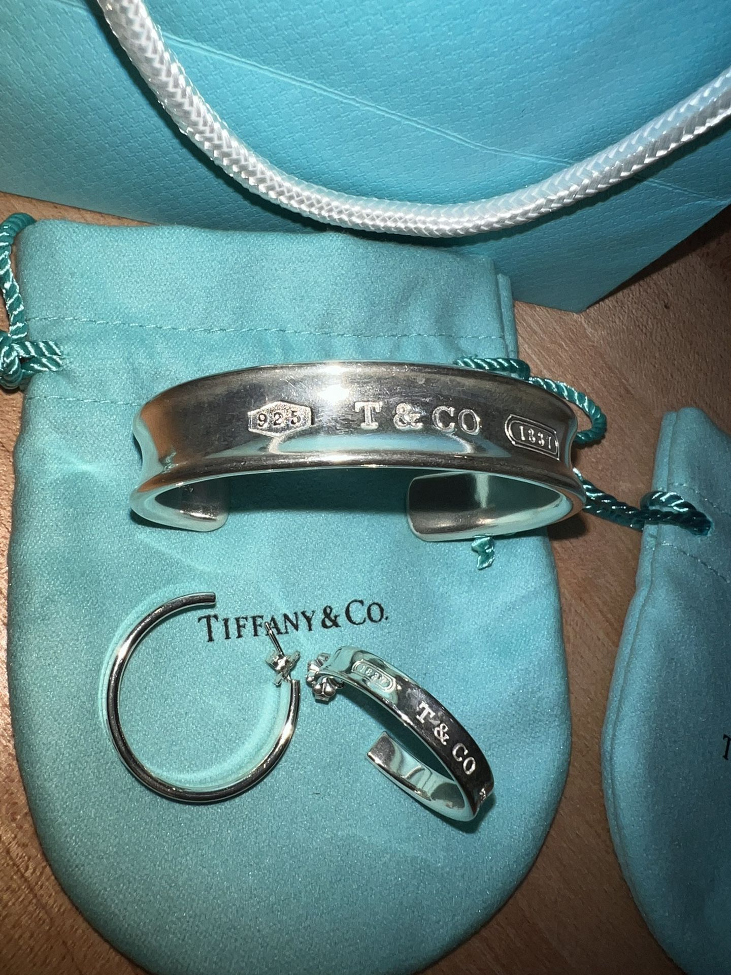 Tiffany Cuff Bracelet & Earrings Hoop Like New Set $400 OBO