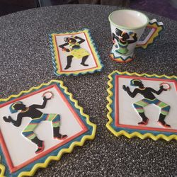 Matching trivet, cup and utensil holder