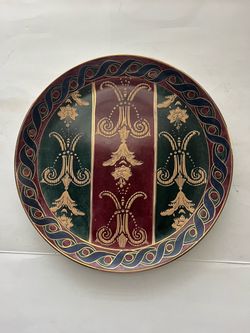 Vintage Andrea by Sadek Green & Burgundy Striped Decorative Porcelain Plate