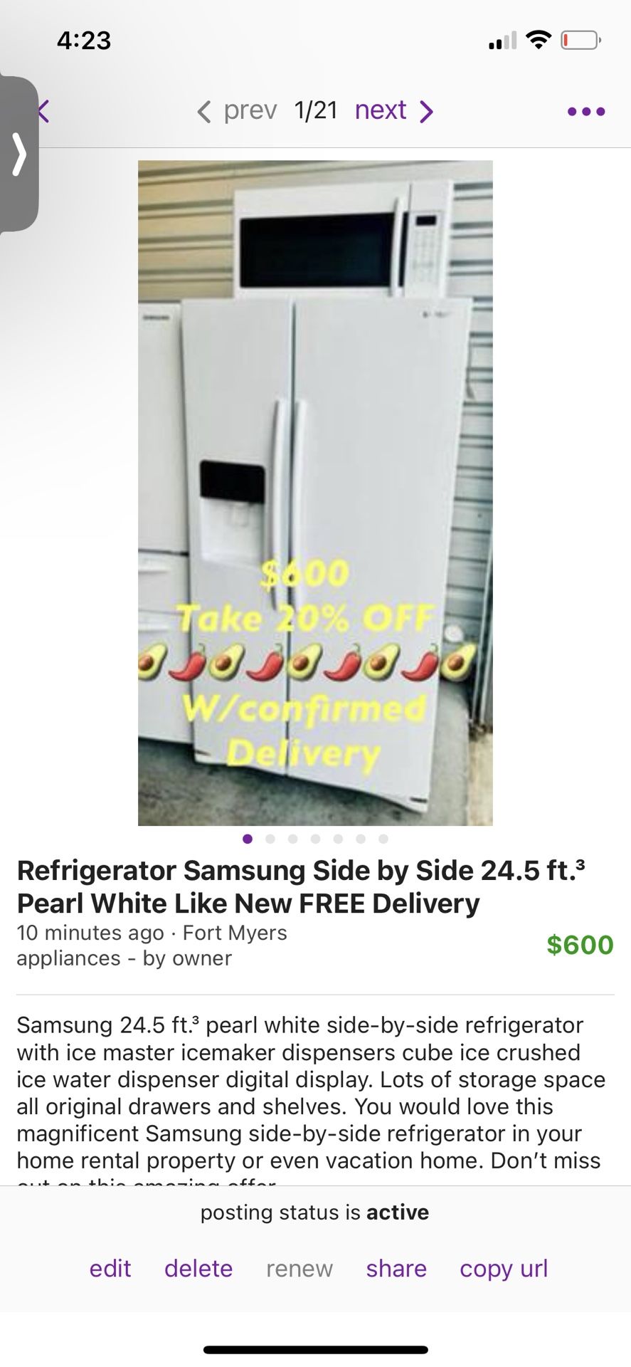 💰💯Whirlpool refrigerator side-by-side white clean like new Free delivery. 🚚 