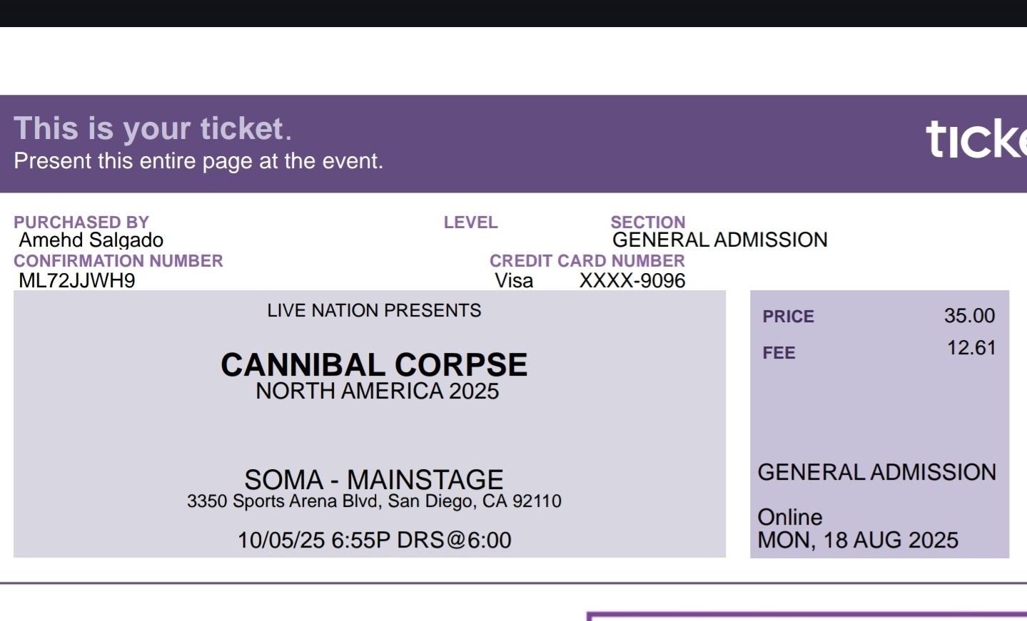 Cannibal Corpse Soma, San Diego