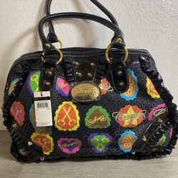 Vintage Coogi Purse Tote Bag Handbag Black Studded Heart Rare Keys