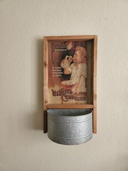 Vintage Looking Wooden Washboard Advertisement with Half Moon metal can