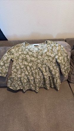 Olive Green Floral Tiered Blouse