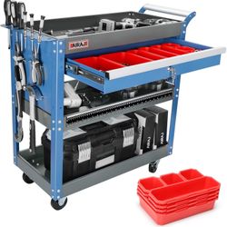 AIRAJ 3 Tier Rolling Tool Cart,Mechanic Tool Cart on Wheels,Industrial Utility Cart with Drawers and Pegboard,440 LBS Capacity Tool Storage Cart for G