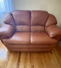 Cozy Brown Leather Loveseat