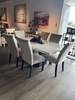 White/Black 7PC Marble Dining Room Set