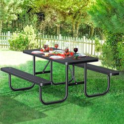 6ft,Heavy-Duty Park Bench for Outside, Black Powder Coated Steel Outdoor Furniture, Commercial-Grade Weatherproof Outdoor Benches for Park, Patio, Por