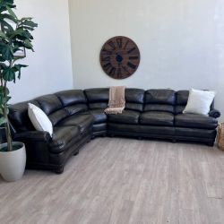 Fast Delivery Available — Hancock & Moore Genuine Leather Brown L Sectional Couch