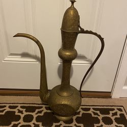 Vintage Solid Brass Large Arabic Islamic Dallah Tea/Coffee Pot 26” Tall