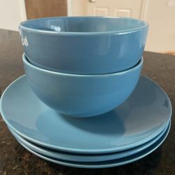 Blue Bowl and Plate Set 