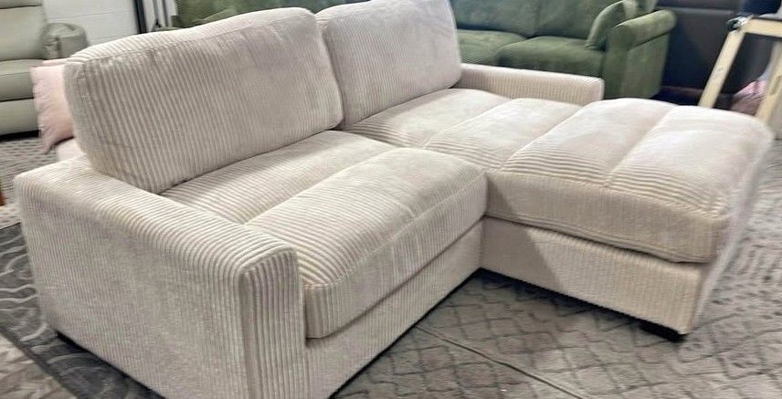 90 X 60 In Beige corduroy modular Sectional sofa ChaiseΒ andΒ chair