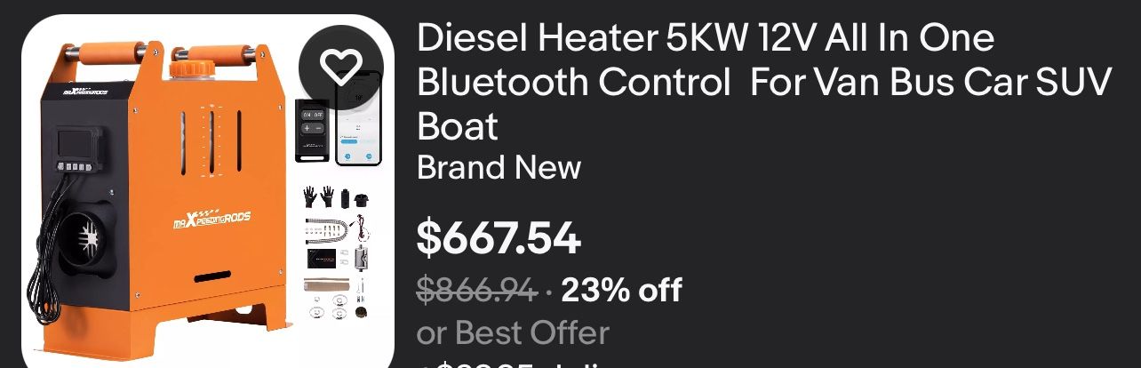 Diesel Heater 5KW 12V All In One Bluetooth Control For Van Bus Car SUV Boat