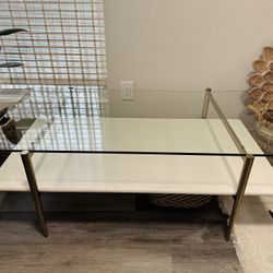 West Elm Mid Century glass coffee table 