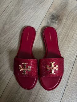 Tory Burch Red Crystal Slide Sandals