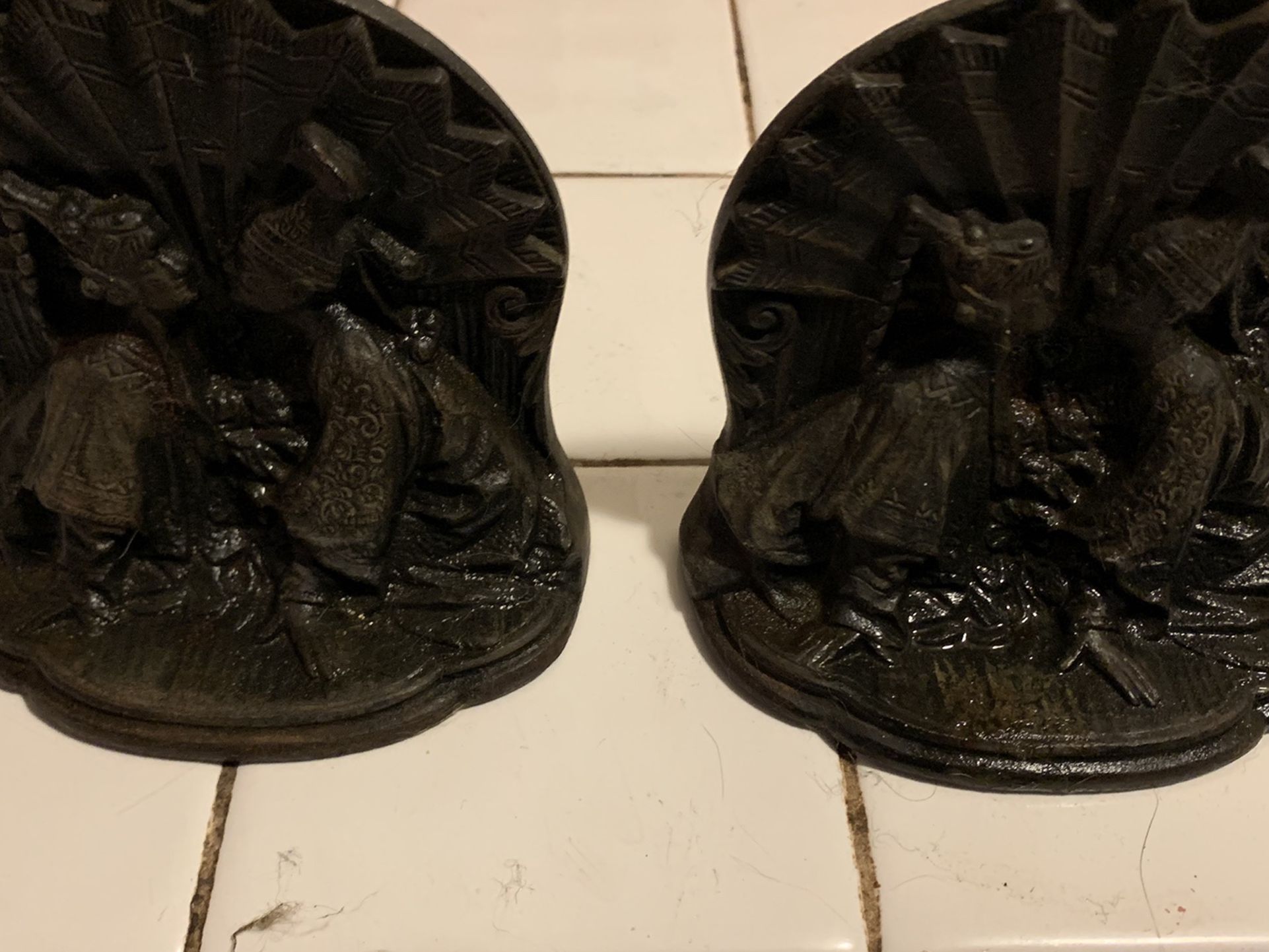 Antique Cast Iron Bookends Set Very Old ! Emperor/empress?