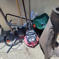 Cleaning out shed everything pictured wetvac,air compressor various lawn items roll of tar paper